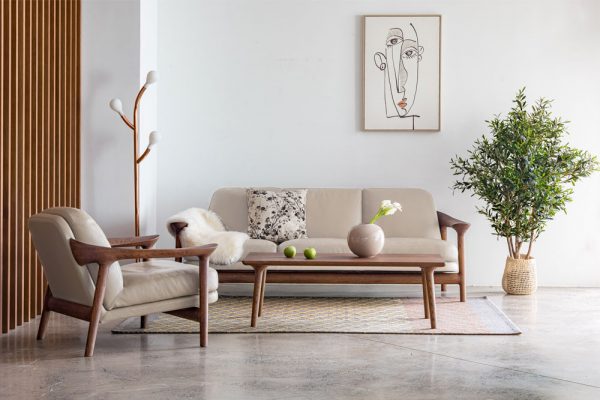 Sofa Bridge 3 chỗ hiện đại da Beige